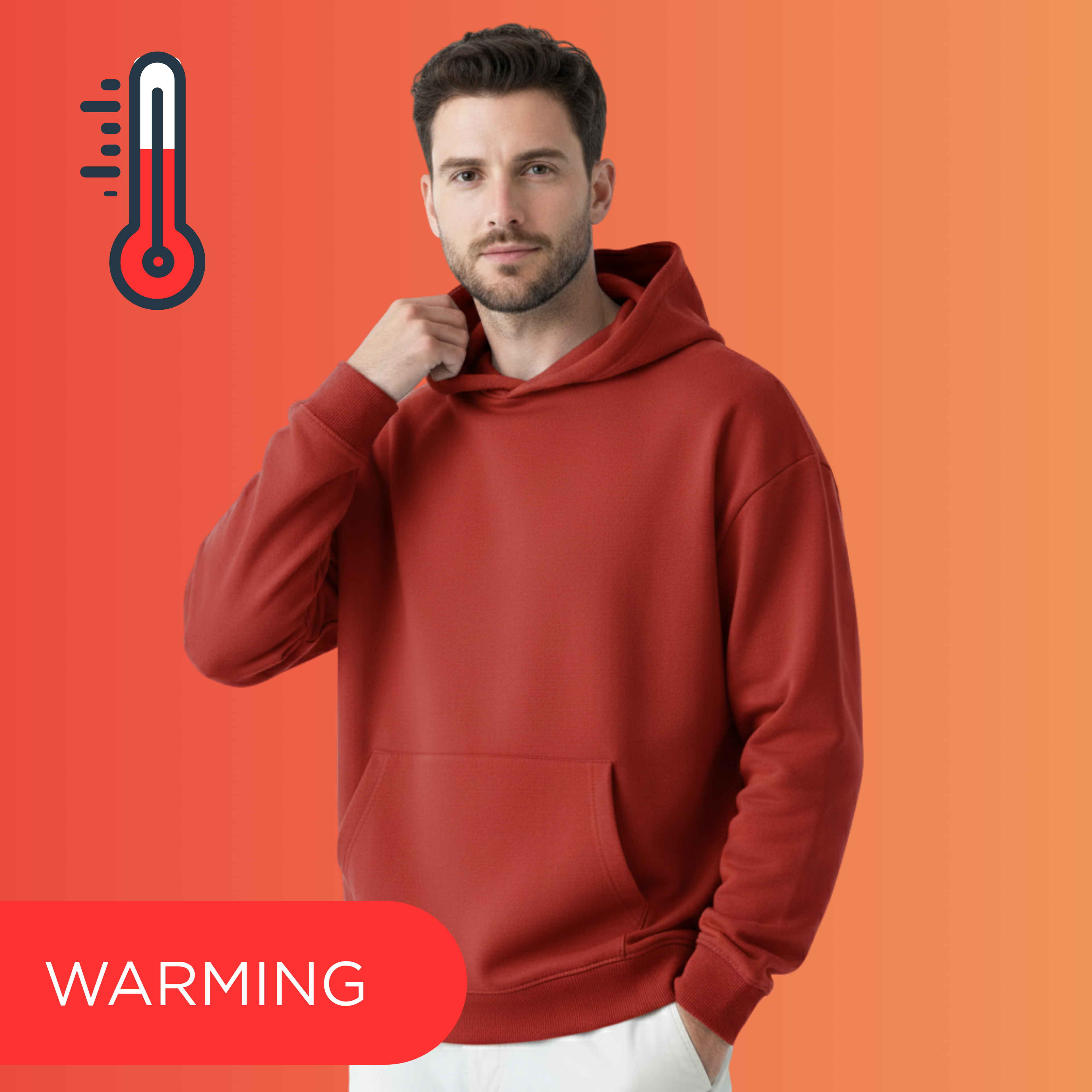 STYLEVIK 'Warming' Hoodie Collection, featuring a model in a premium red hoodie.