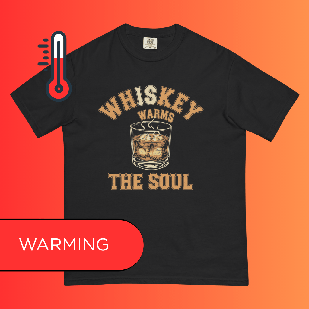 Whiskey Warms The Soul' Vintage T-Shirt | Unisex Graphic Warming Tee | Retro Alcohol & Bourbon Drinker T-Shirt