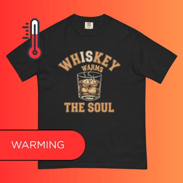 Whiskey Warms The Soul' Vintage T-Shirt | Unisex Graphic Warming Tee | Retro Alcohol & Bourbon Drinker T-Shirt
