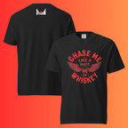 'Chase Me Like a Shot of Whiskey' Funny T-Shirt | Edgy Biker Style Warming Tee for Parties & Bars
