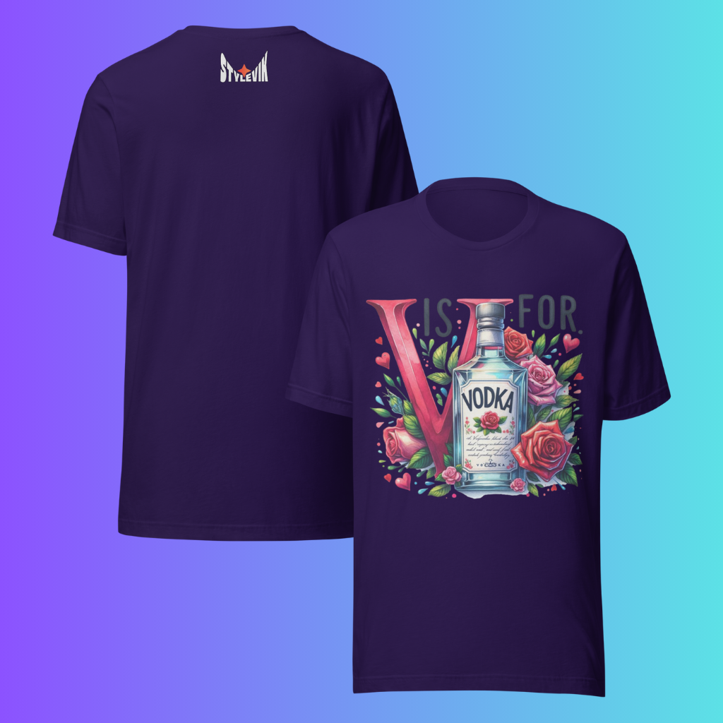 'V is for Vodka' Funny Valentine's Day T-Shirt | Galentine's Day Cooling Tee for Vodka Lovers