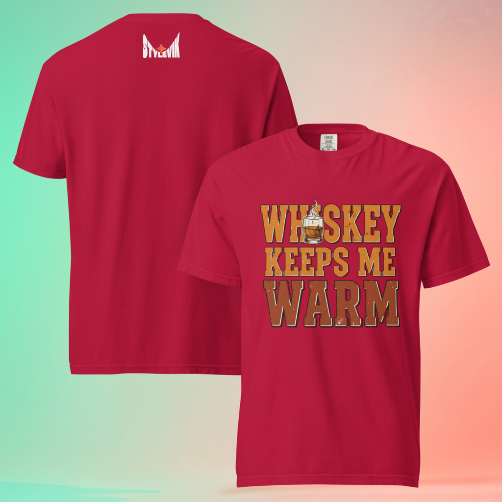 'Whiskey Keeps Me Warm' Funny T-Shirt | Unisex Warming Tee for Bourbon & Scotch Lovers