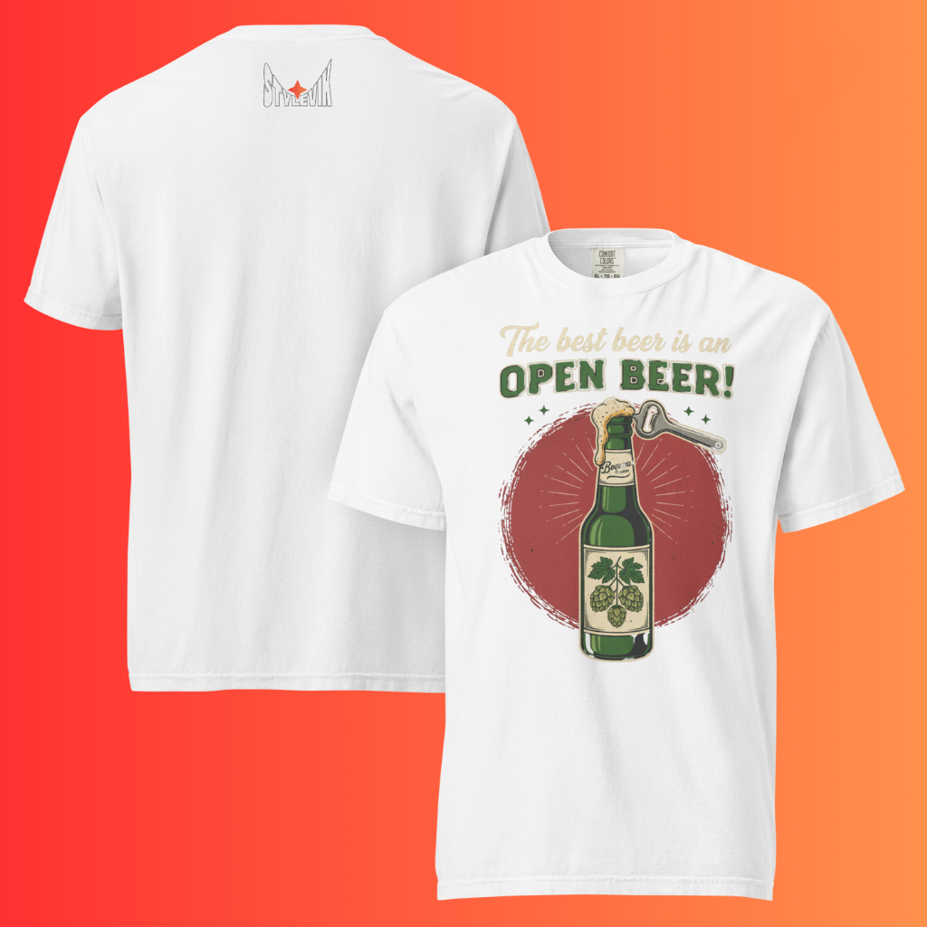 'The Best Beer is an Open Beer' T-Shirt | Funny Retro Warming Tee for Craft Beer & Pub Lovers