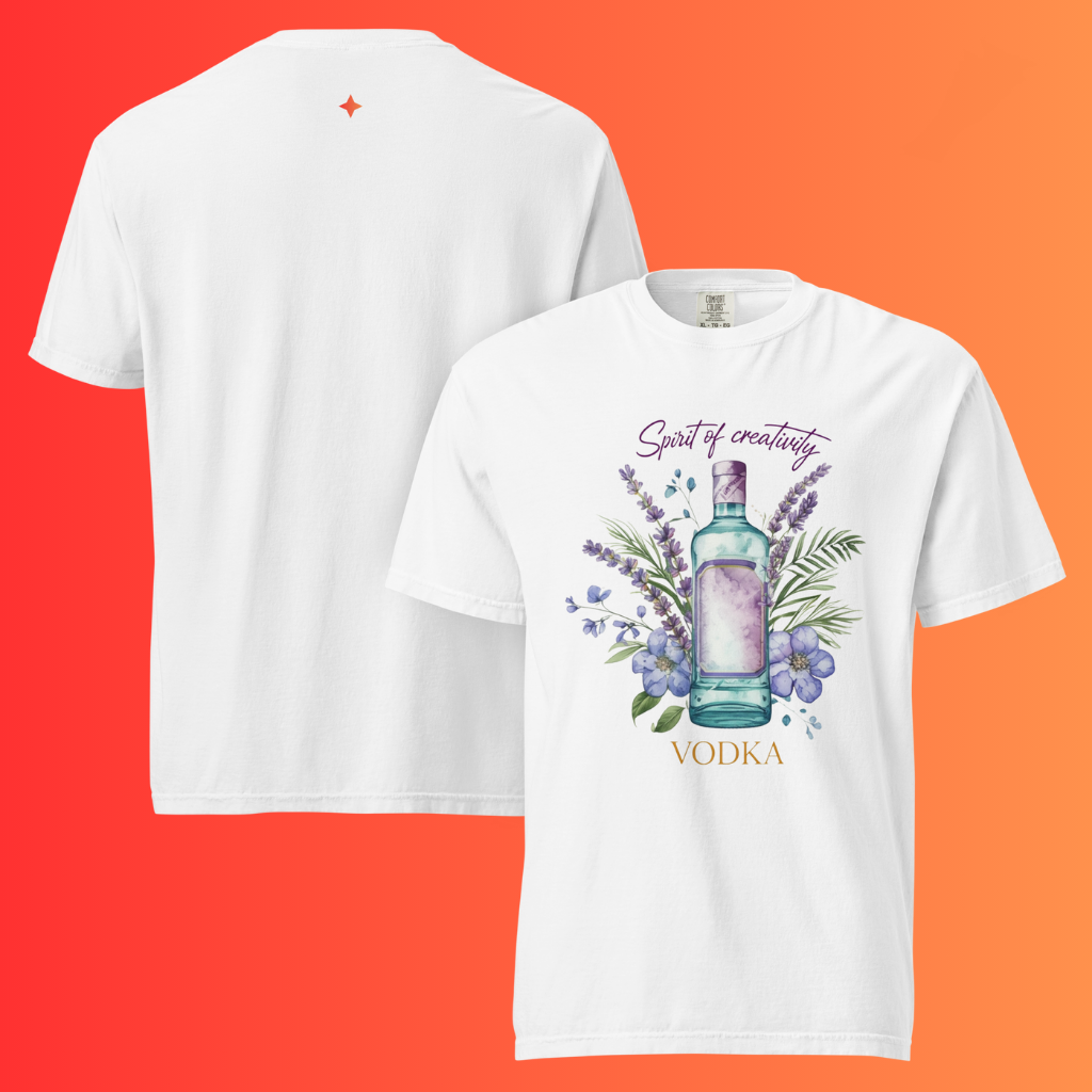 'Spirit of Creativity' Vodka T-Shirt | Artistic Botanical Warming Tee for Cocktail Lovers & Artists