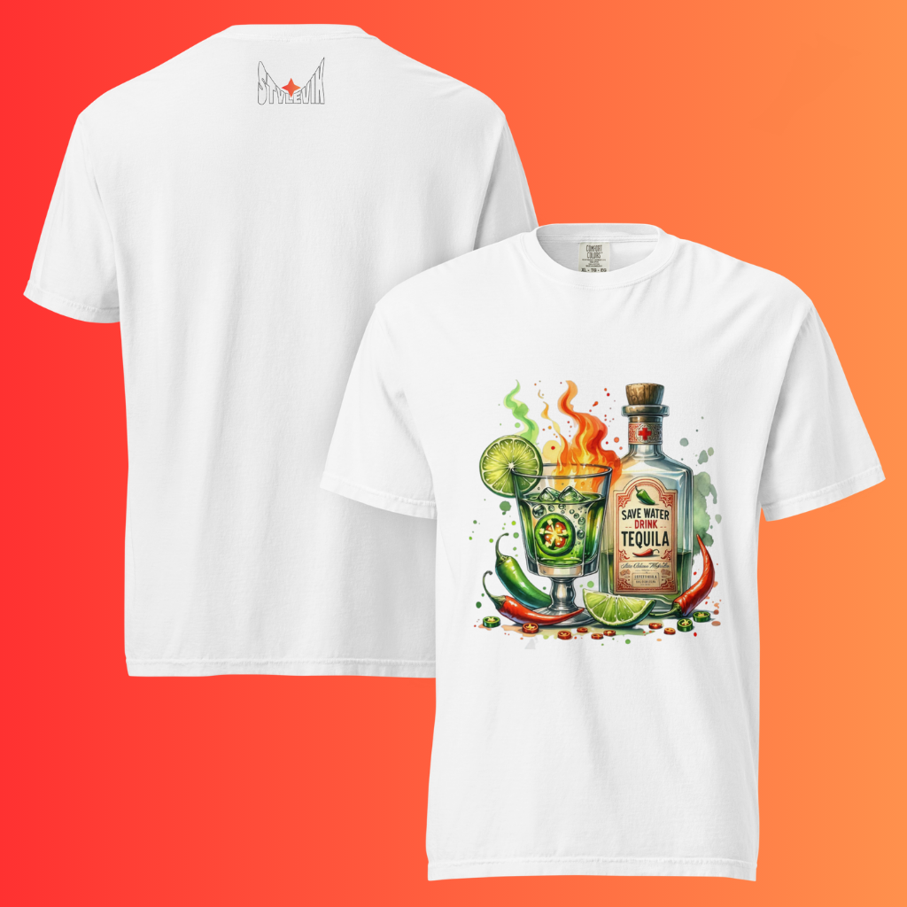 'Save Water Drink Tequila' T-Shirt | Funny Spicy Margarita & Jalapeño Warming Tee for Fiesta Lovers