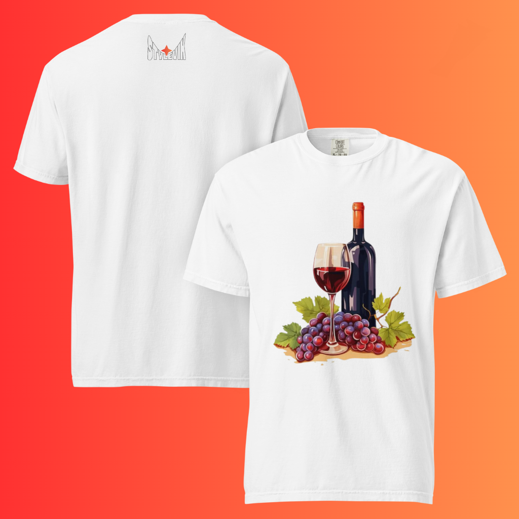 'Still Life' Red Wine & Grapes T-Shirt | Artistic Vineyard & Winery Warming Tee for Connoisseurs