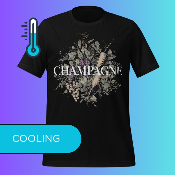 Elegant Champagne T-Shirt | Artistic Holiday & New Year's Eve Cooling Tee for Wine Lovers