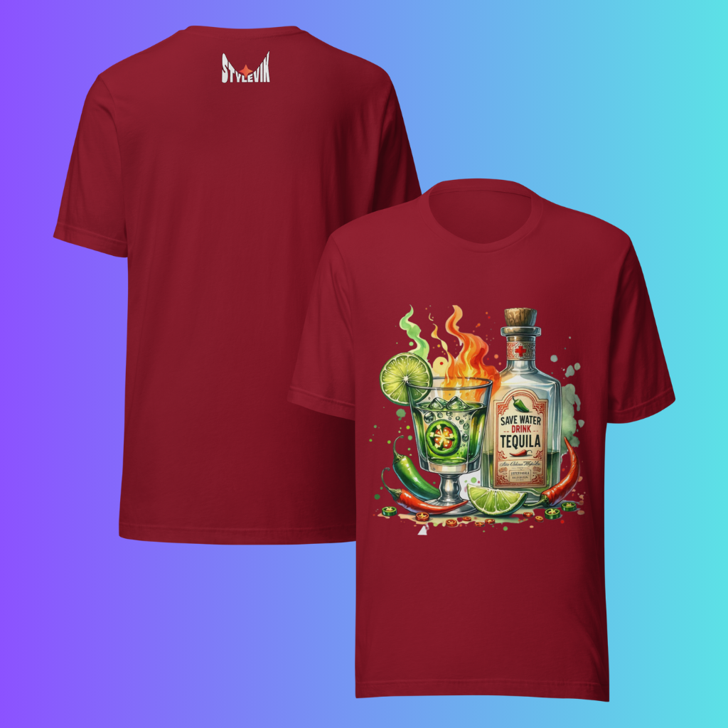 'Save Water Drink Tequila' T-Shirt | Funny Spicy Margarita & Jalapeño Cooling Tee for Fiesta Lovers