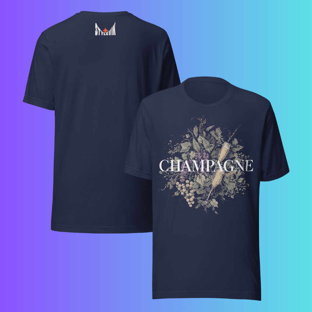 Elegant Champagne T-Shirt | Artistic Holiday & New Year's Eve Cooling Tee for Wine Lovers