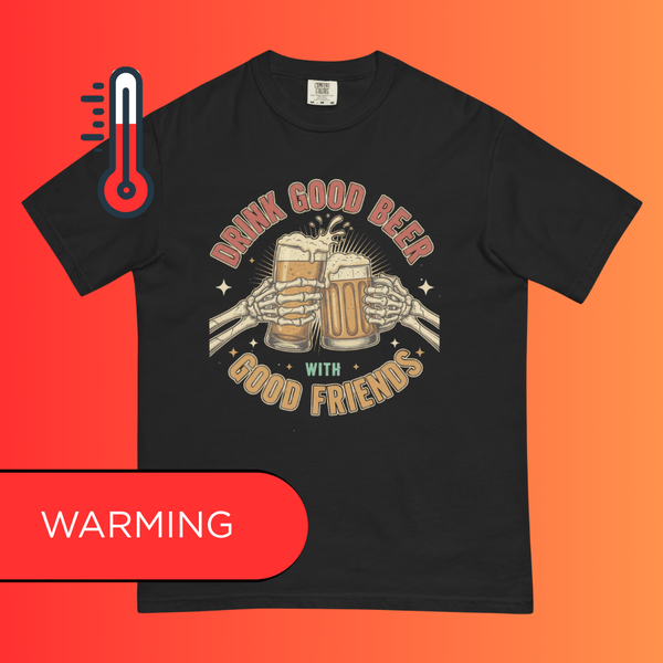 'Drink Good Beer With Good Friends' T-Shirt | Funny Skeleton Halloween & Oktoberfest Warming Tee