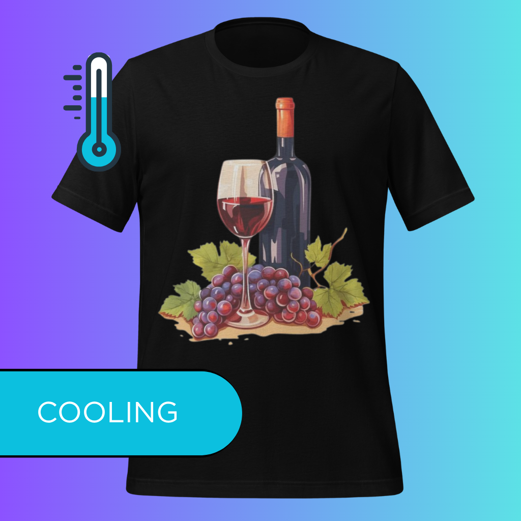 'Still Life' Red Wine & Grapes T-Shirt | Artistic Vineyard & Winery Cooling Tee for Connoisseurs