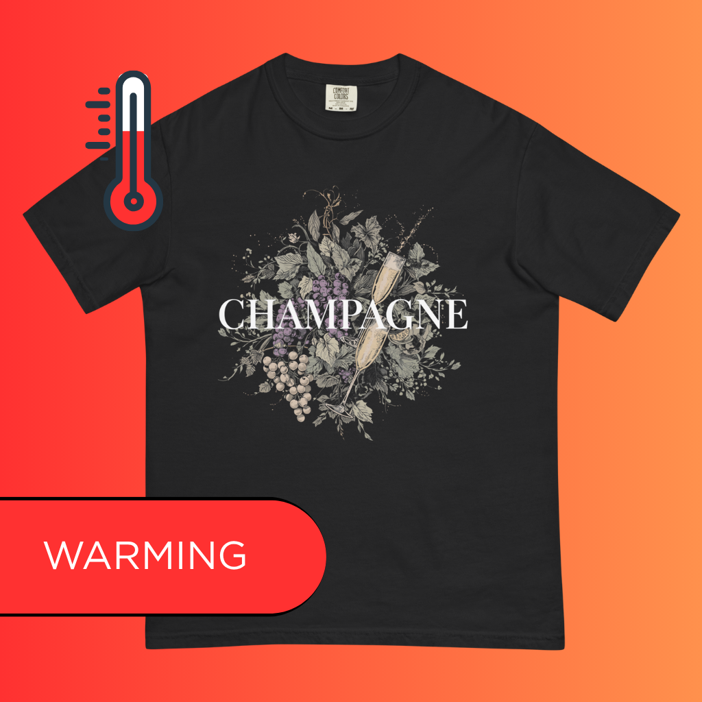 Elegant Champagne T-Shirt | Artistic Holiday & New Year's Eve Warming Tee for Wine Lovers