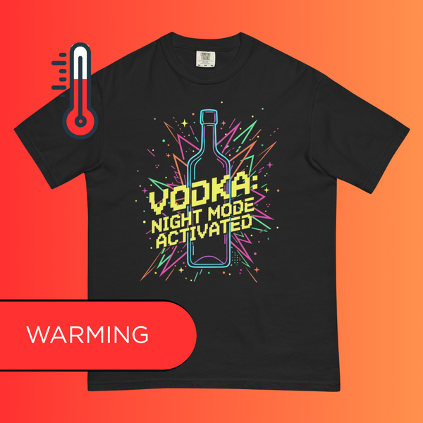 'Vodka Night Mode Activated' T-Shirt | Funny 80s Retro Gaming Warming Tee for Parties & Raves