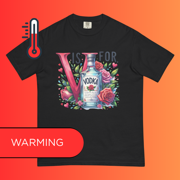 'V is for Vodka' Funny Valentine's Day T-Shirt | Galentine's Day Warming Tee for Vodka Lovers