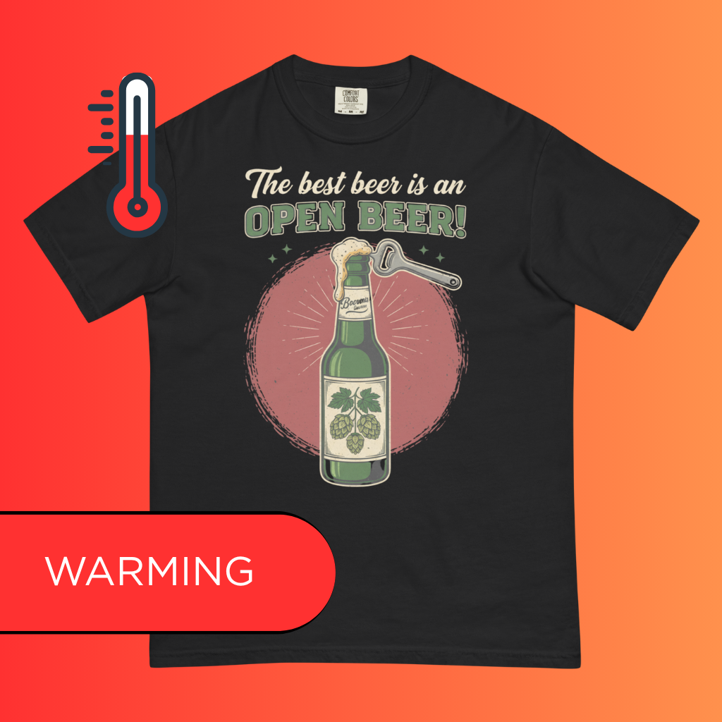 'The Best Beer is an Open Beer' T-Shirt | Funny Retro Warming Tee for Craft Beer & Pub Lovers