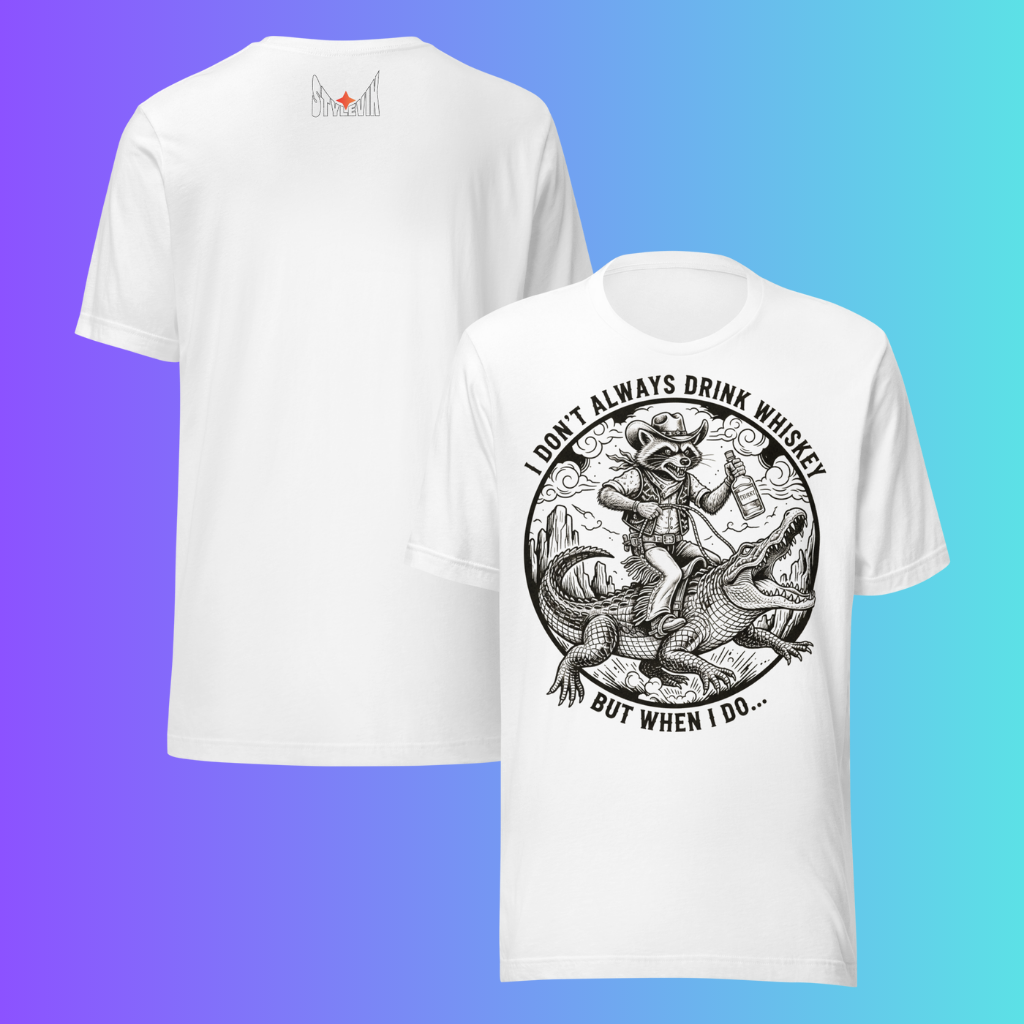 'I Don't Always Drink Whiskey' T-Shirt | Funny Raccoon Riding Alligator Meme Cooling Tee