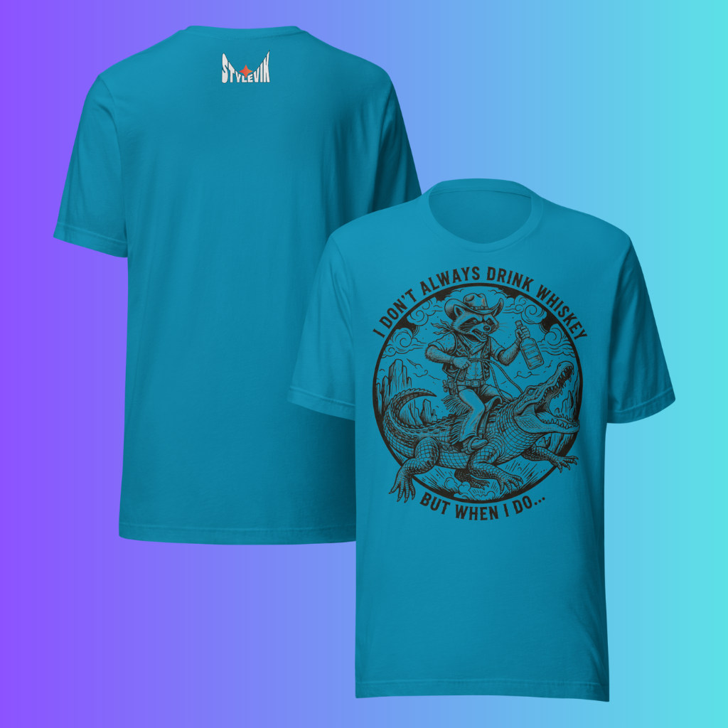 'I Don't Always Drink Whiskey' T-Shirt | Funny Raccoon Riding Alligator Meme Cooling Tee
