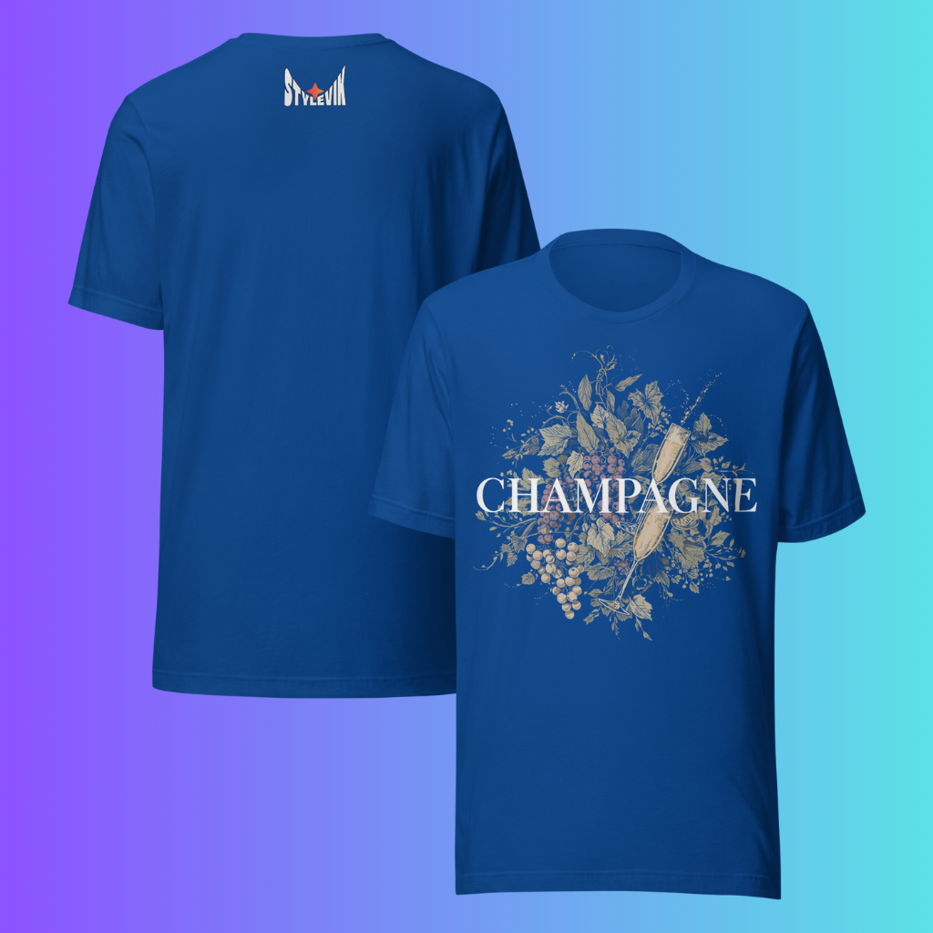 Elegant Champagne T-Shirt | Artistic Holiday & New Year's Eve Cooling Tee for Wine Lovers