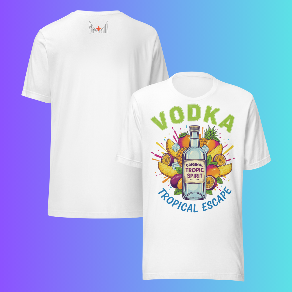 'Vodka Tropical Escape' T-Shirt | Funny Summer Vacation & Beach Party Cooling Tee