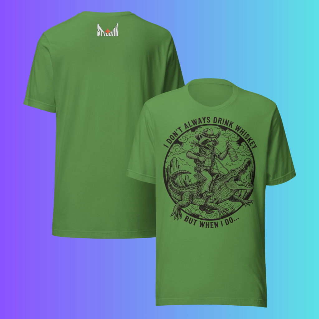 'I Don't Always Drink Whiskey' T-Shirt | Funny Raccoon Riding Alligator Meme Cooling Tee