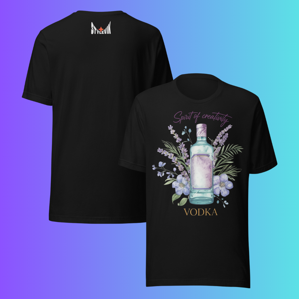 'Spirit of Creativity' Vodka T-Shirt | Artistic Botanical Cooling Tee for Cocktail Lovers & Artists