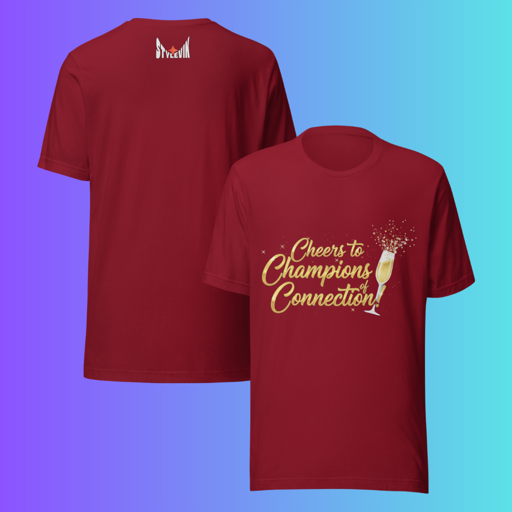 'Cheers to Champions of Connection' T-Shirt | Team & Networking Cooling Tee for Holiday Parties