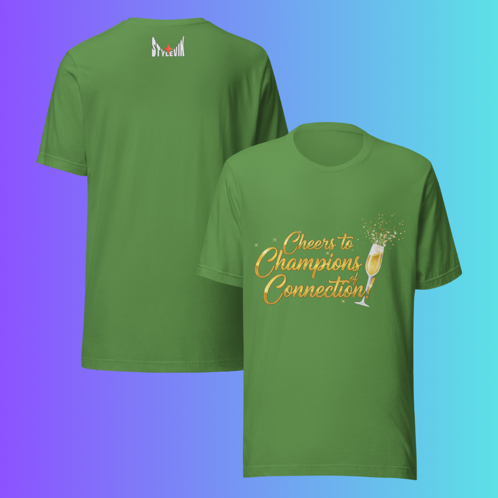 'Cheers to Champions of Connection' T-Shirt | Team & Networking Cooling Tee for Holiday Parties