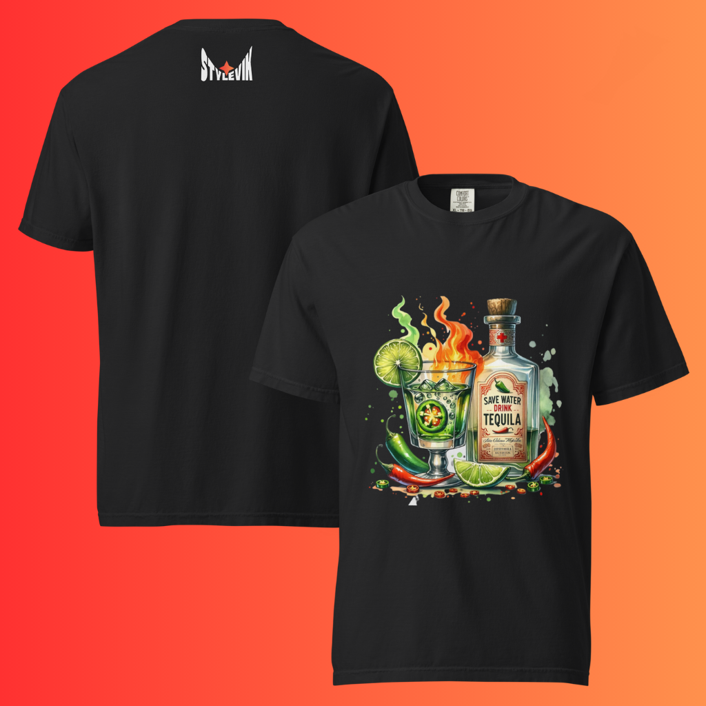'Save Water Drink Tequila' T-Shirt | Funny Spicy Margarita & Jalapeño Warming Tee for Fiesta Lovers