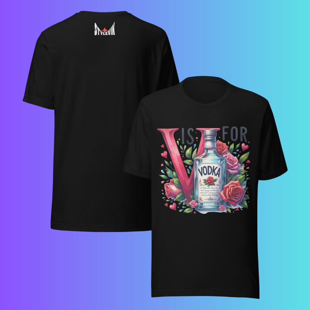 'V is for Vodka' Funny Valentine's Day T-Shirt | Galentine's Day Cooling Tee for Vodka Lovers