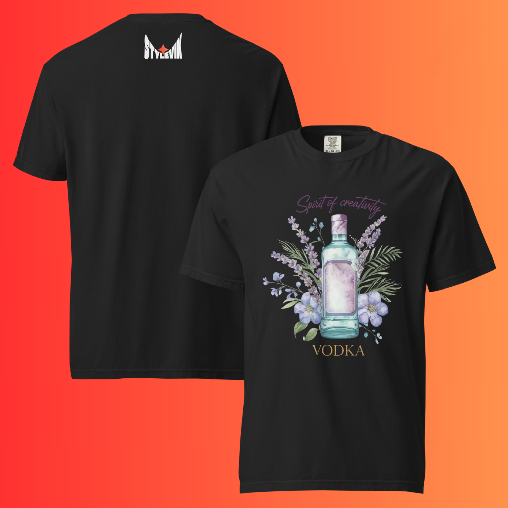 'Spirit of Creativity' Vodka T-Shirt | Artistic Botanical Warming Tee for Cocktail Lovers & Artists