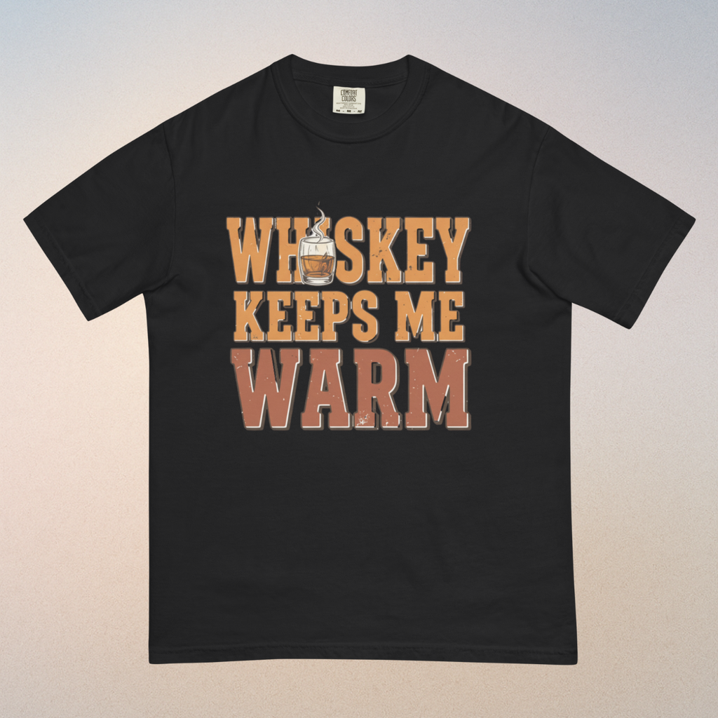 'Whiskey Keeps Me Warm' Funny T-Shirt | Unisex Warming Tee for Bourbon & Scotch Lovers