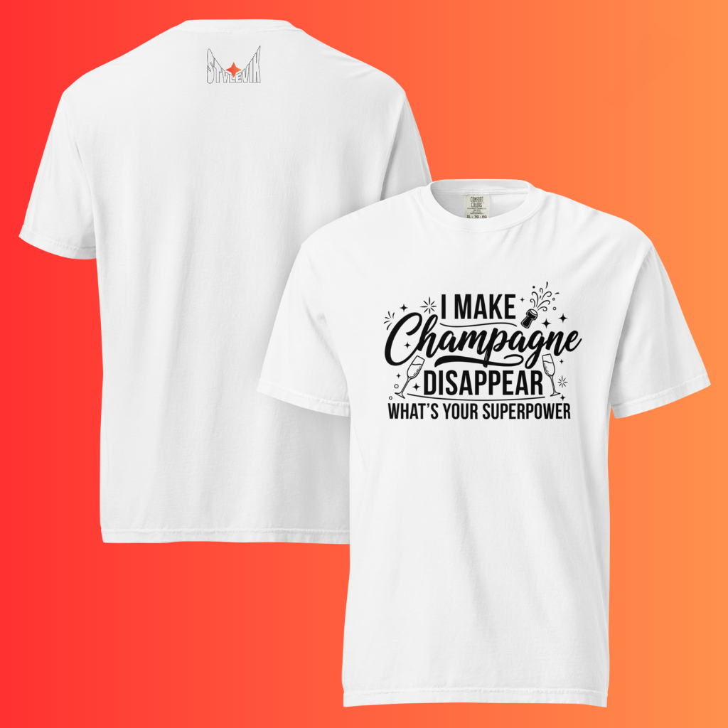 'I Make Champagne Disappear What's Your Superpower' T-Shirt | Funny NYE & Bachelorette Party Warming Tee