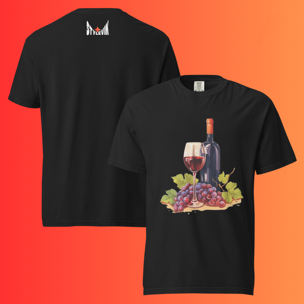 'Still Life' Red Wine & Grapes T-Shirt | Artistic Vineyard & Winery Warming Tee for Connoisseurs