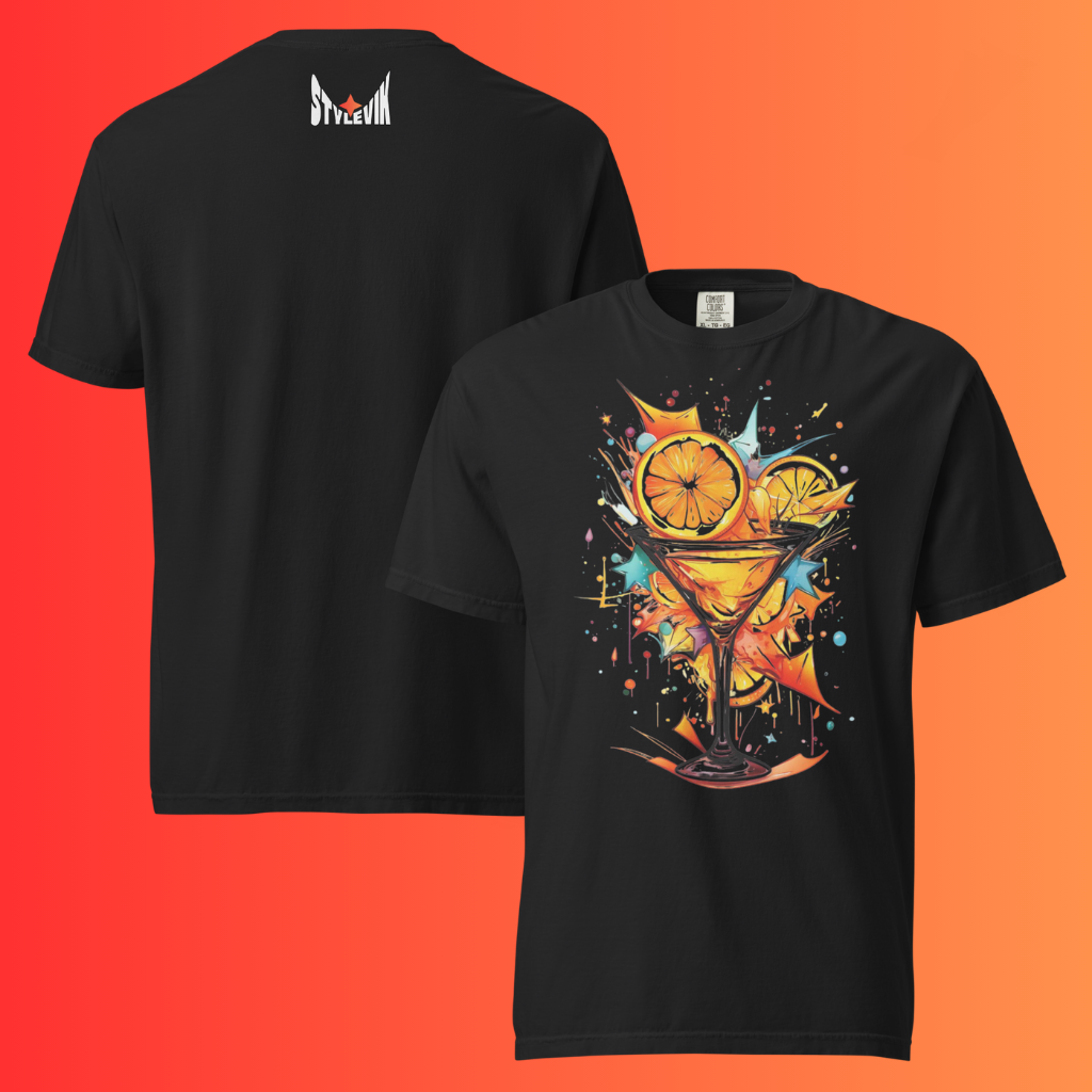 Abstract Cocktail T-Shirt | Artistic 'Explosion of Flavor' Warming Tee for Parties & Bartenders