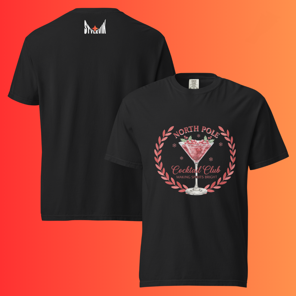 'North Pole Cocktail Club' T-Shirt | Funny Christmas Holiday Party Warming Tee for Drinkers