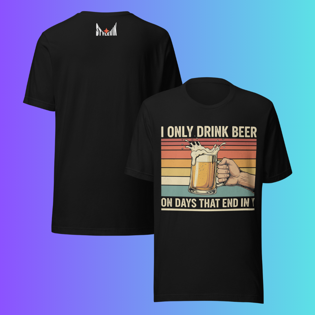 'I Only Drink Beer On Days That End in Y' T-Shirt | Funny Retro 80s Style Cooling Tee for Dad