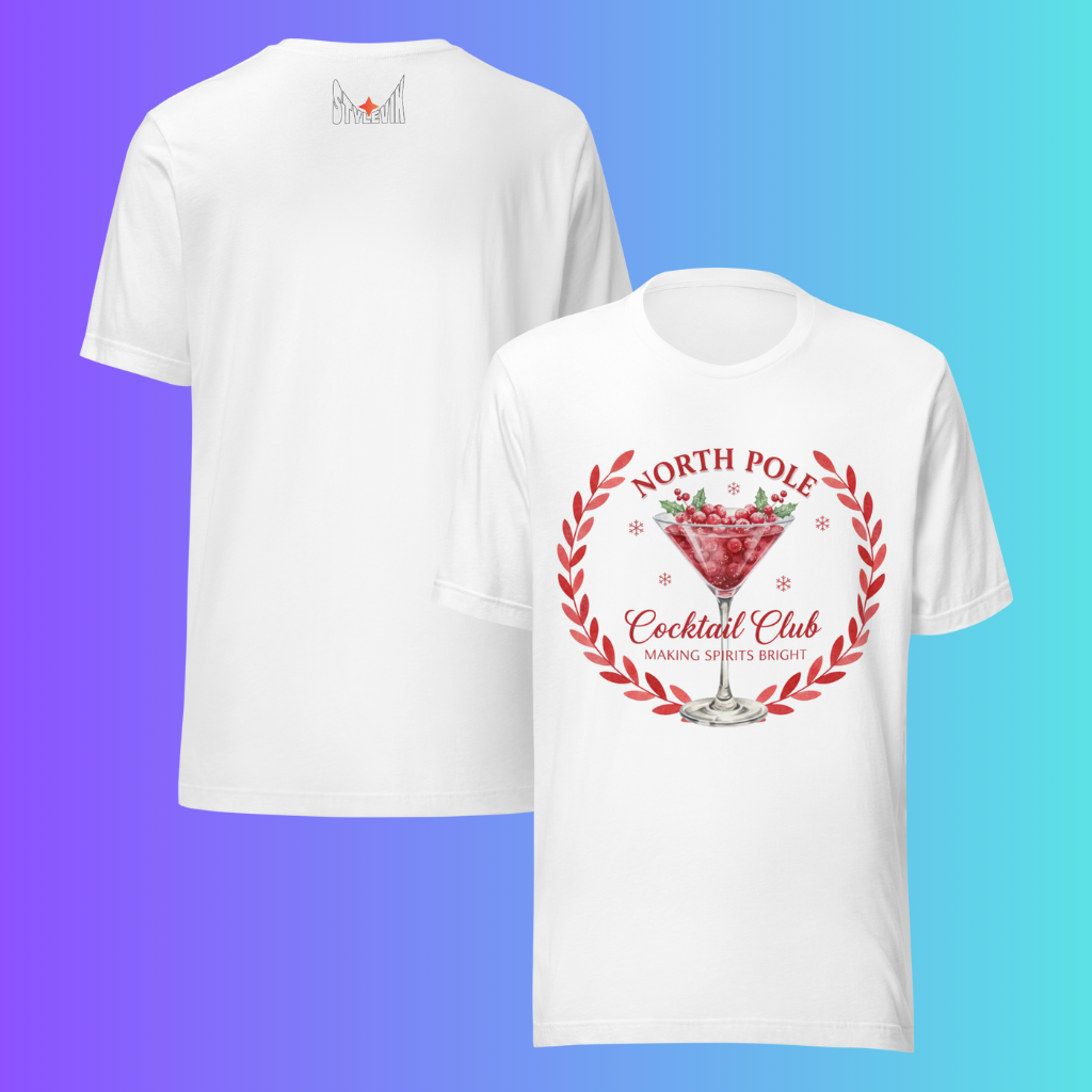 'North Pole Cocktail Club' T-Shirt | Funny Christmas Holiday Party Cooling Tee for Drinkers