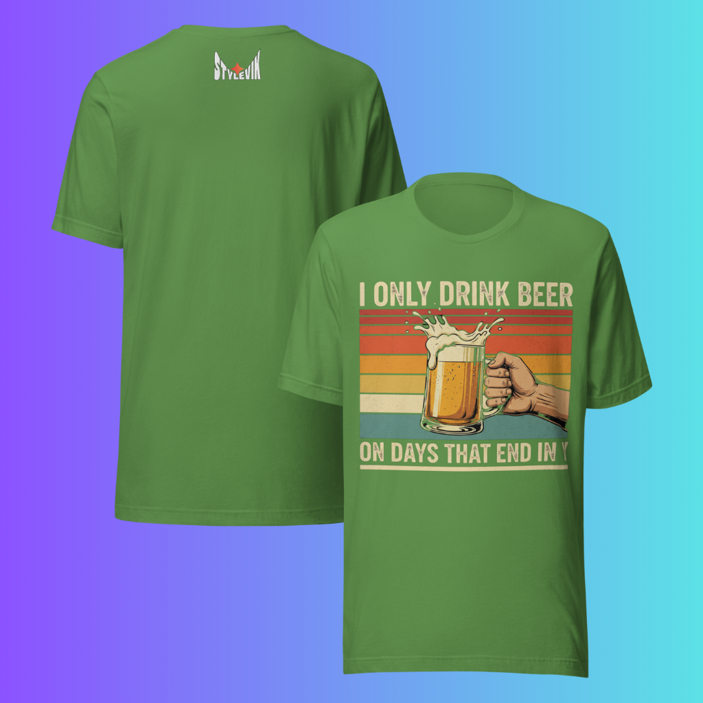 'I Only Drink Beer On Days That End in Y' T-Shirt | Funny Retro 80s Style Cooling Tee for Dad