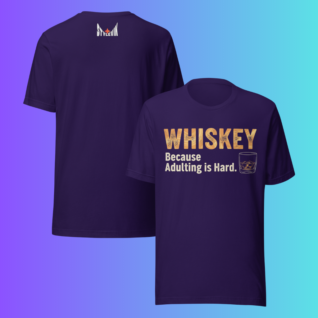 'Whiskey Because Adulting is Hard' T-Shirt | Funny Sarcastic Cooling Tee for Work & Stress Relief