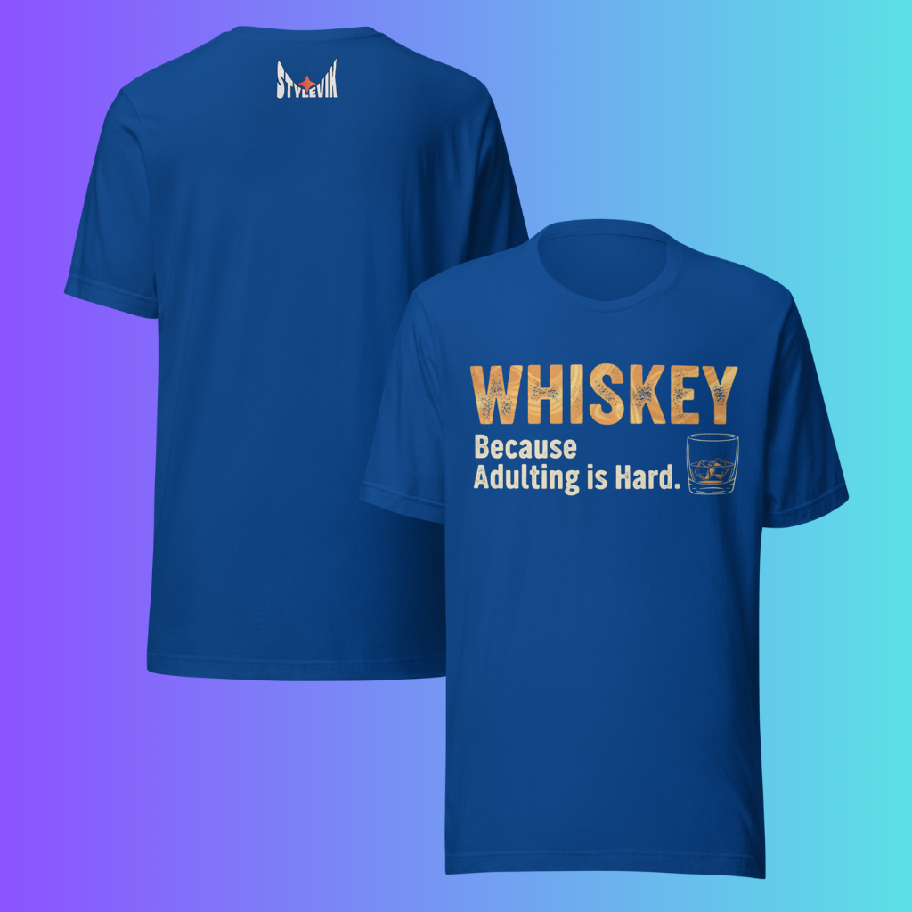 'Whiskey Because Adulting is Hard' T-Shirt | Funny Sarcastic Cooling Tee for Work & Stress Relief