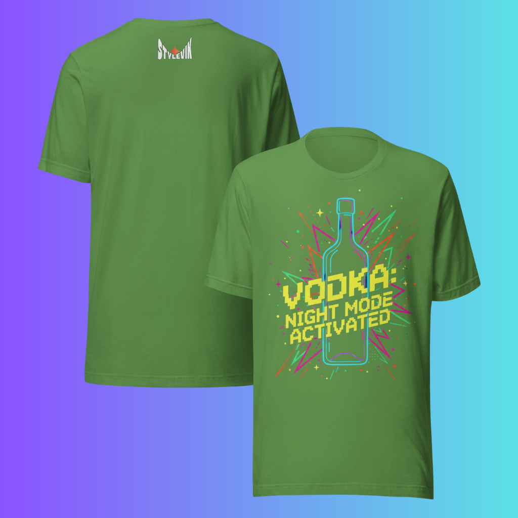 'Vodka Night Mode Activated' T-Shirt | Funny 80s Retro Gaming Cooling Tee for Parties & Raves