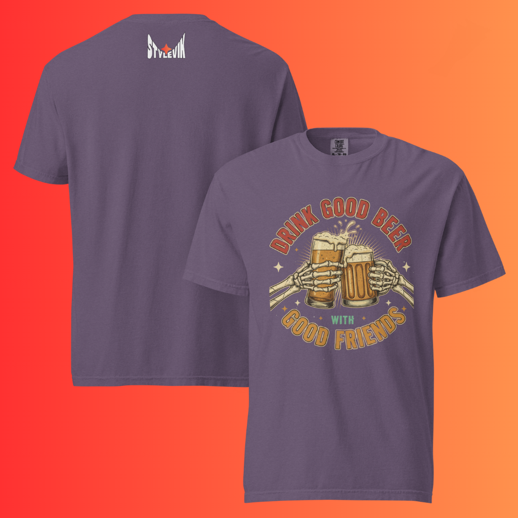 'Drink Good Beer With Good Friends' T-Shirt | Funny Skeleton Halloween & Oktoberfest Warming Tee