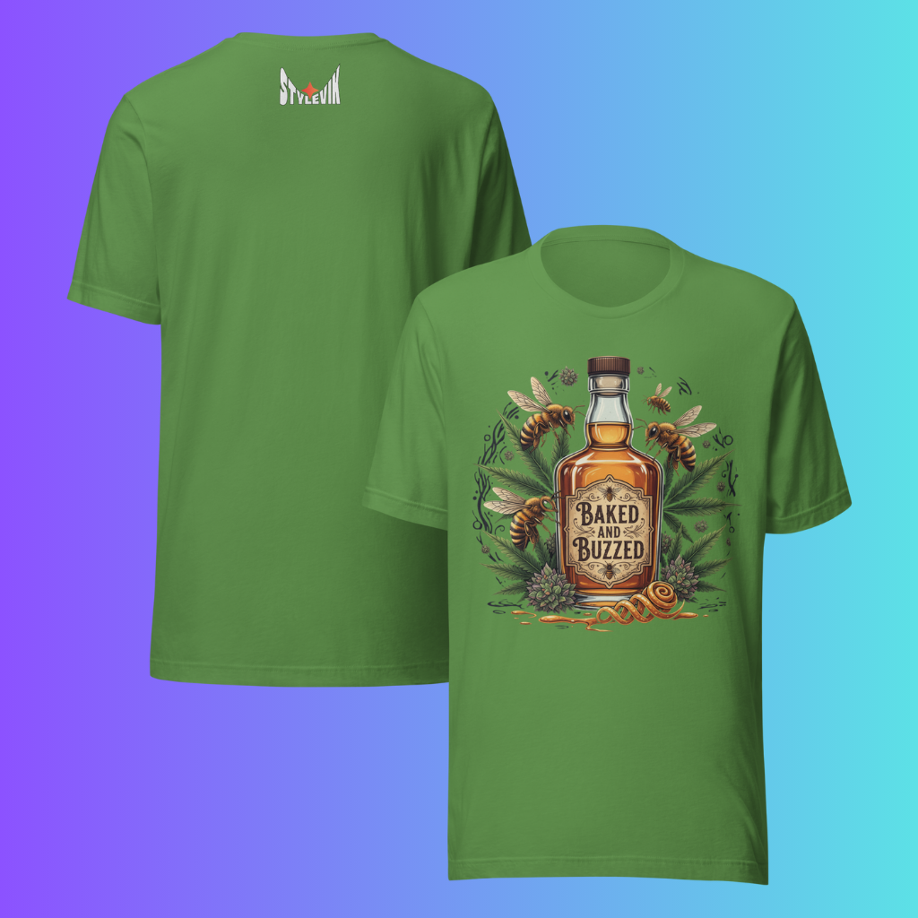 'Baked and Buzzed' T-Shirt | Funny 420 Cannabis & Honey Whiskey Cooling Tee