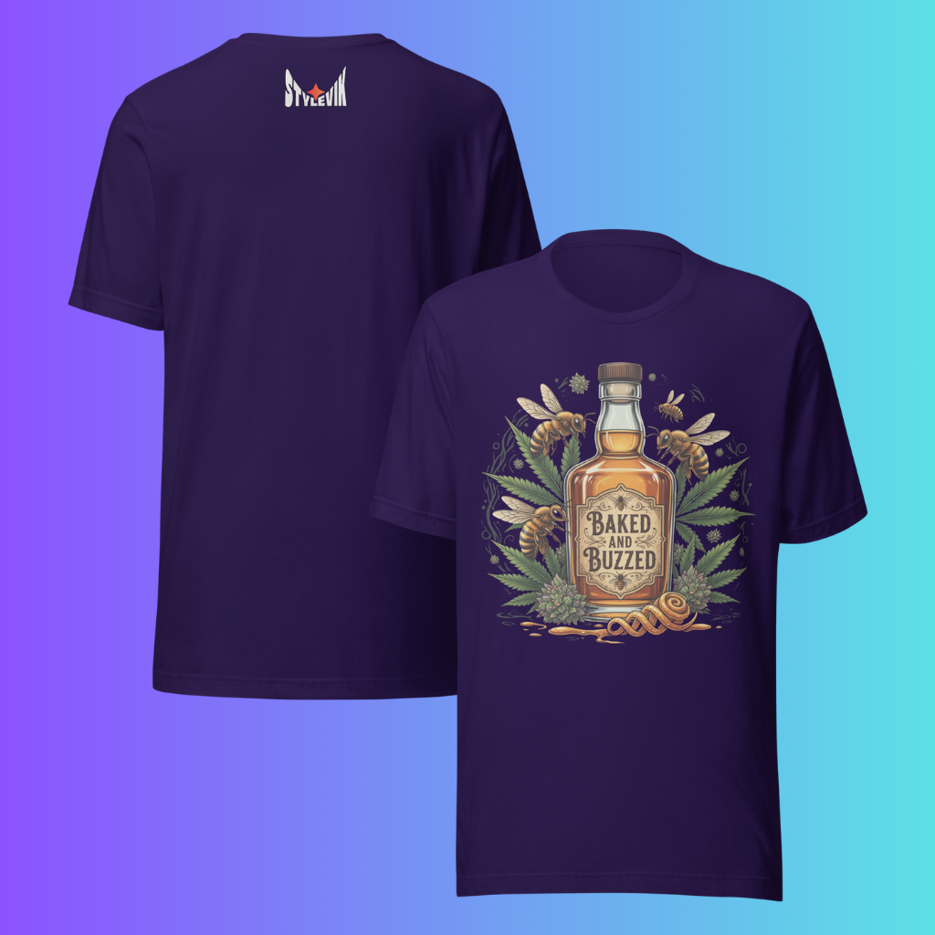 'Baked and Buzzed' T-Shirt | Funny 420 Cannabis & Honey Whiskey Cooling Tee