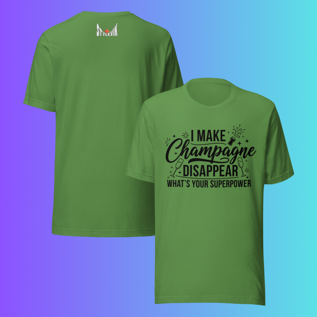 'I Make Champagne Disappear What's Your Superpower' T-Shirt | Funny NYE & Bachelorette Party Cooling Tee
