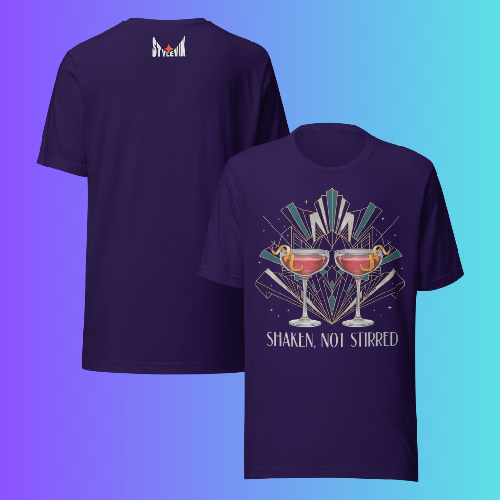 'Shaken Not Stirred' T-Shirt | Funny James Bond Inspired Art Deco Cooling Tee for Cocktail Lovers