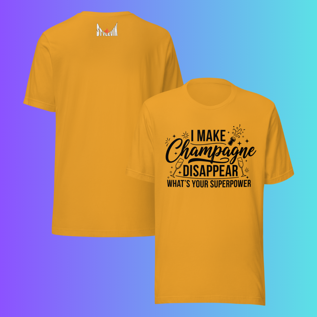'I Make Champagne Disappear What's Your Superpower' T-Shirt | Funny NYE & Bachelorette Party Cooling Tee