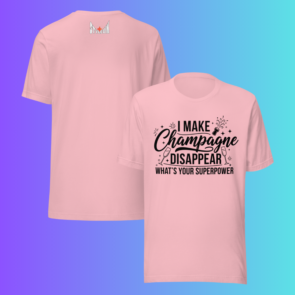 'I Make Champagne Disappear What's Your Superpower' T-Shirt | Funny NYE & Bachelorette Party Cooling Tee