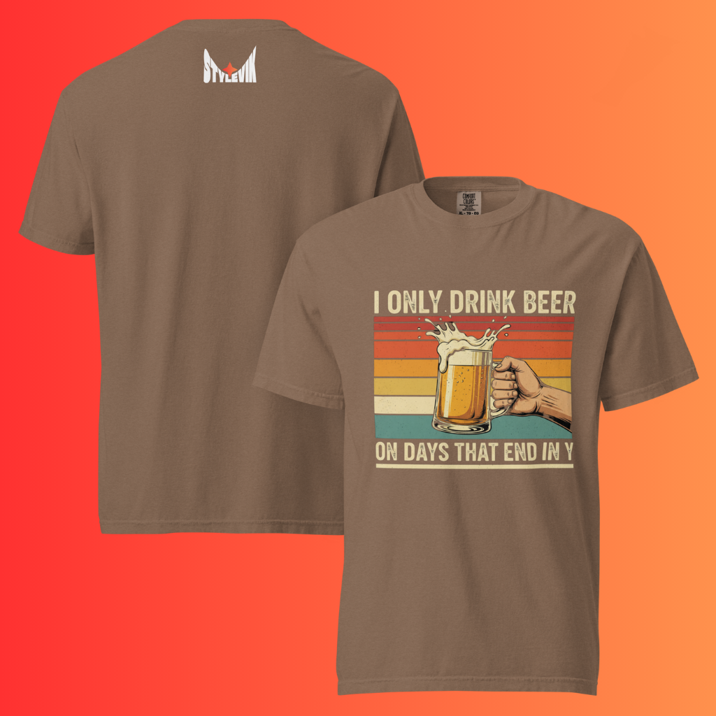 'I Only Drink Beer On Days That End in Y' T-Shirt | Funny Retro 80s Style Warming Tee for Dad