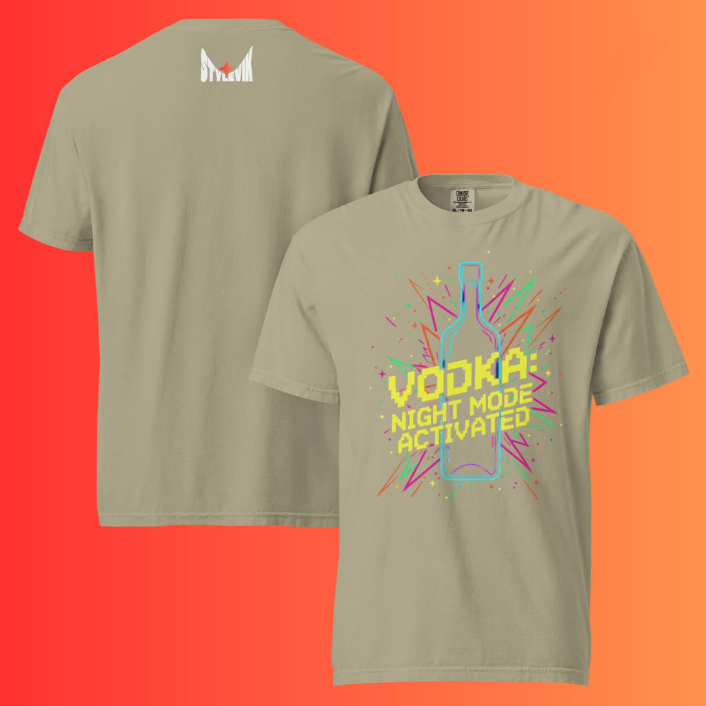 'Vodka Night Mode Activated' T-Shirt | Funny 80s Retro Gaming Warming Tee for Parties & Raves